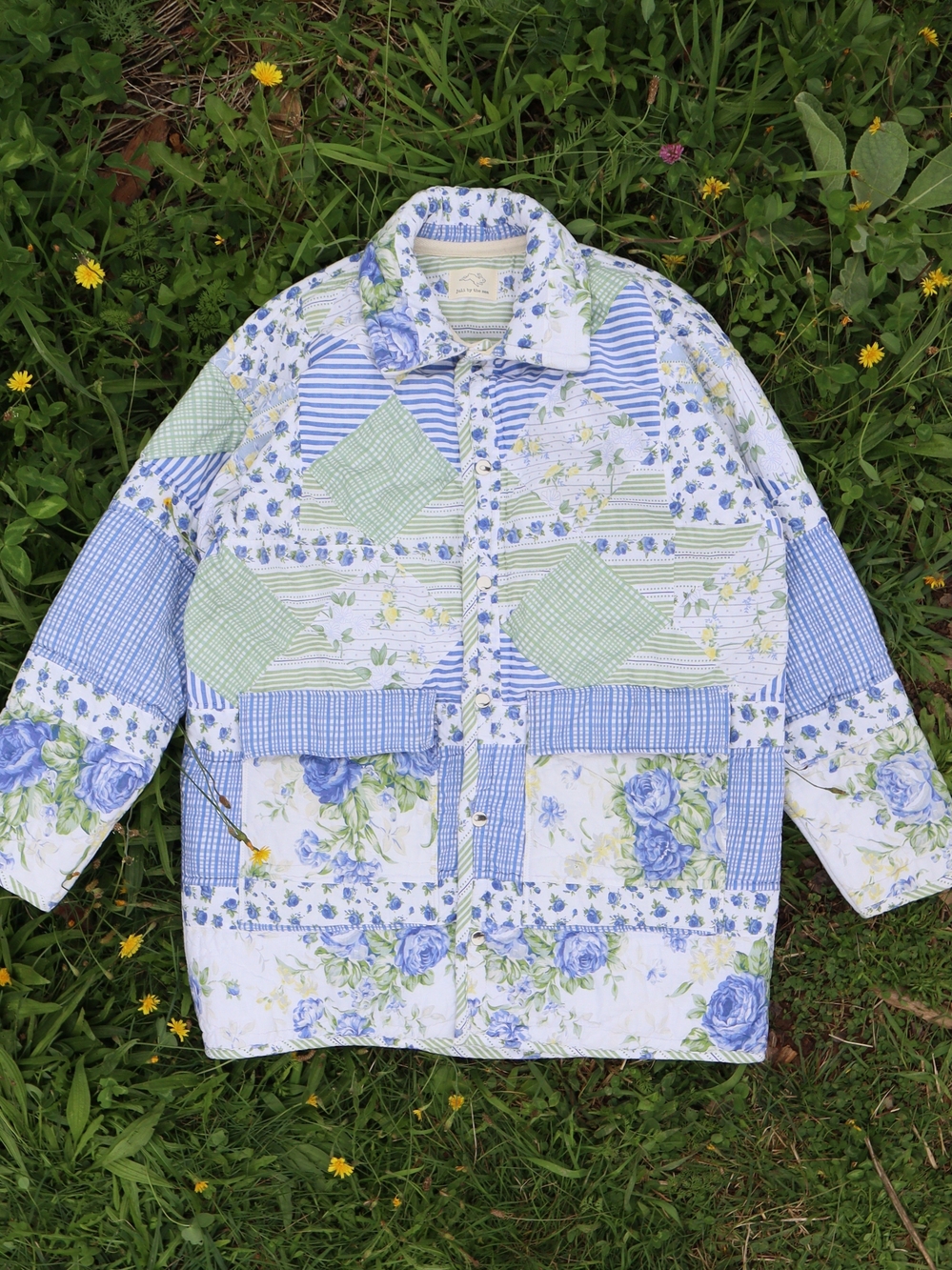 Floral Patchwork Quilted Jacket - Blue & Green